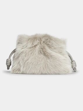 LOEWE Flamenco Shearling Clutch Bag In Grey - PERFECT CONDITION